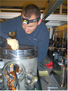 This picture of me was taken during the alignment of the FSU cold optics inside the cryostat at the Paranal observatory on August 1st, 2008.